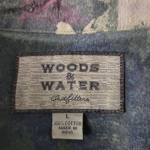 Woods & Water Moose Print Camouflage Button Up Shirt Sz‎ L Hunting Outdoors Camo - Picture 3 of 5